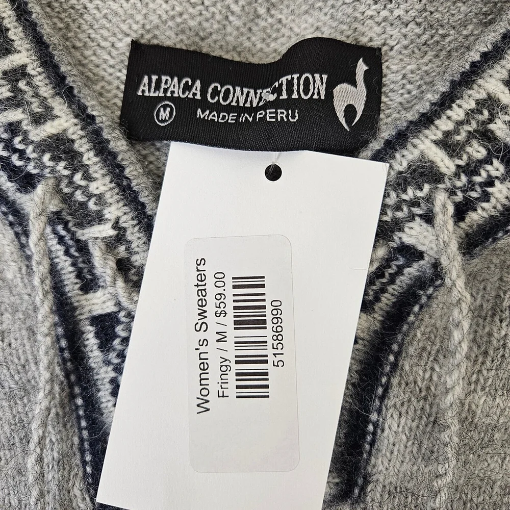 Alpaca Connection Sweater Womens Size M Gray Wool Hooded Pullover Fringe Pocket - Picture 4 of 16